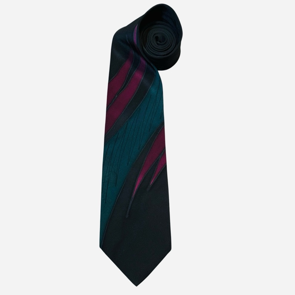 M.R. Murphy handpainted 100% silk tie abstract teal magenta black vintage 90’s